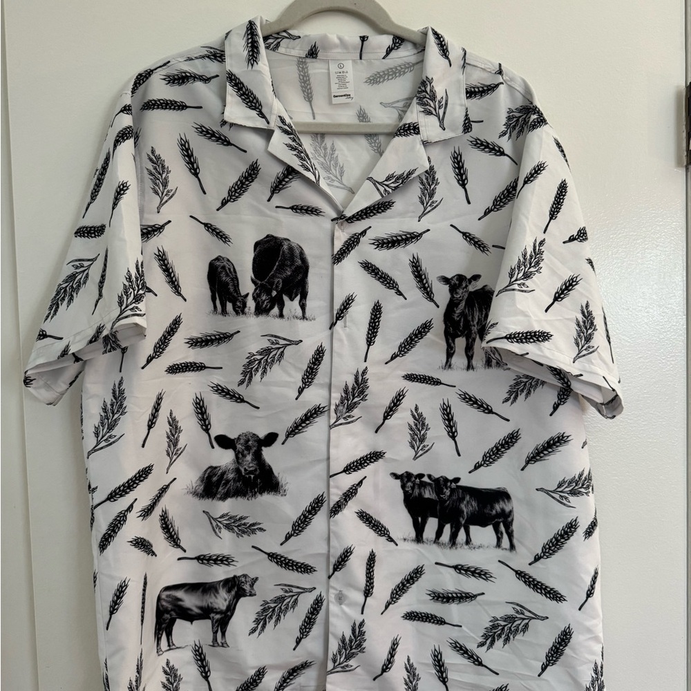 Men's Black and White Animal Print Button Down Shirt and Shorts
